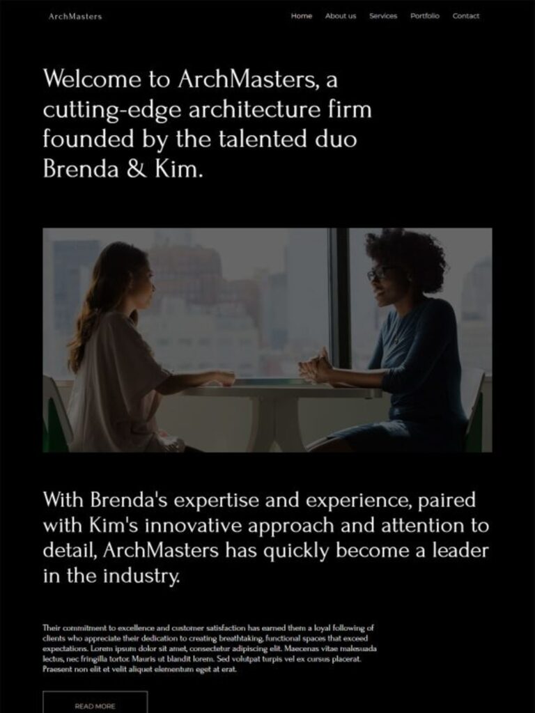 ArchMasters Architecture website demo with responsive web design, SEO optimization, architectural planning, building design services, 3D visualization, and professional architecture firm presentation